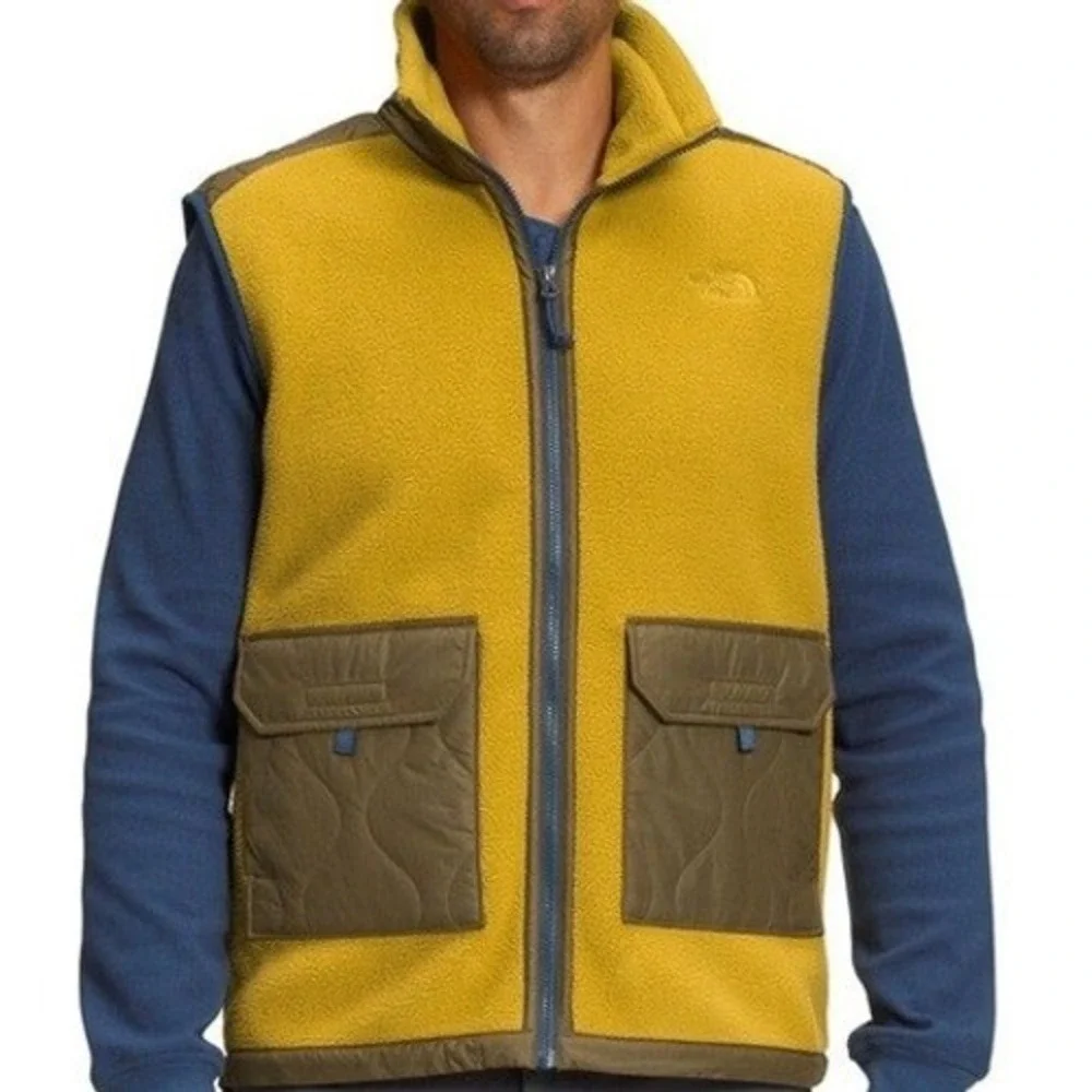 The North Face Gorpcore Utility‎ Fleece Vest Yellow Brown Full Zip Men's Size S